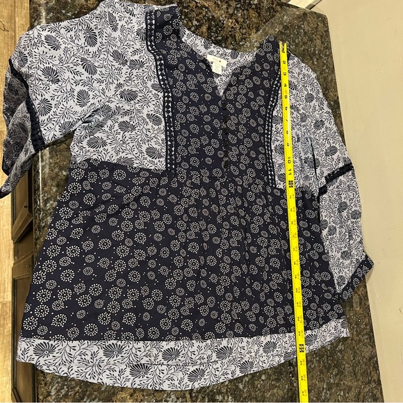 Intro Light Blue Navy Blue Calico Southern Print Boho Peasant Top Petite Large - Picture 4 of 5